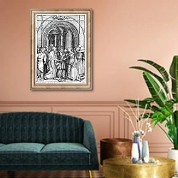 «The marriage of the Virgin, from the 'Life of the Virgin' series, c.1504-05» в интерьере классической гостиной над диваном