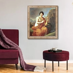 «Madame de Stael as Corinne, 1809» в интерьере гостиной в бордовых тонах