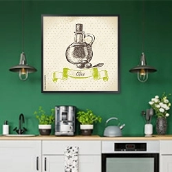 «Иллюстрация с оливковым маслом» в интерьере кухни с зелеными стенами
