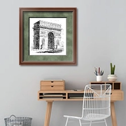 «Triumphal Arch or Arc de Triomphe, Paris, France. Vintage engraving.» в интерьере кабинета с деревянным столом