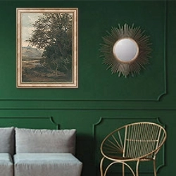 «By the stream» в интерьере классической гостиной с зеленой стеной над диваном