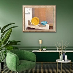 «Still Life: Marble Topped Table, 1984» в интерьере гостиной в зеленых тонах