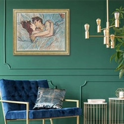 «Au lit: Le baiser, 1892» в интерьере в классическом стиле с зеленой стеной