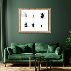 «Bugs, 2011» в интерьере зеленой гостиной над диваном