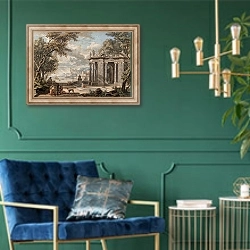 «Arcadisch landschap» в интерьере в классическом стиле с зеленой стеной