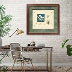 «Abstract design based on leaf and feather shapes» в интерьере кабинета с кирпичными стенами над столом