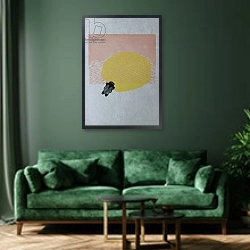 «Bumblebee and Sun, 2013» в интерьере зеленой гостиной над диваном