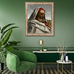 «Eliezer of Damascus, 1860» в интерьере гостиной в зеленых тонах
