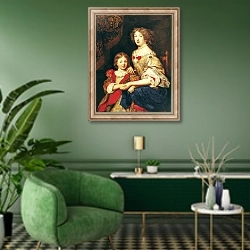 «A Woman and her Son» в интерьере гостиной в зеленых тонах