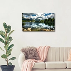 «Татры, озеро в горах» в интерьере современной светлой гостиной над диваном