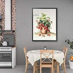 «Strawberries in a pot, 1998» в интерьере кухни над обеденным столом