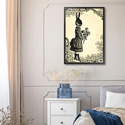 «Крольчиха с цветами» в интерьере спальни в стиле прованс с синими деталями