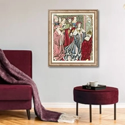 «Henry VI and his Court» в интерьере гостиной в бордовых тонах