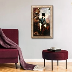 «Colonel Banastre Tarleton 1782» в интерьере гостиной в бордовых тонах