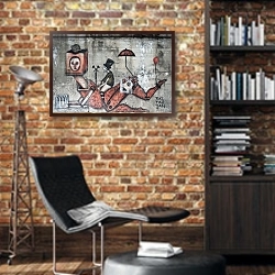 «Стритарт в Польше» в интерьере кабинета в стиле лофт с кирпичными стенами