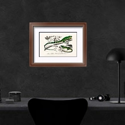 «Игуана (iguana) и зелёная ящерица (Lacerta viridis)» в интерьере кабинета в черных цветах над столом