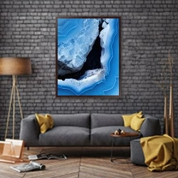 «Geode of blue agate stone 2» в интерьере в стиле лофт над диваном