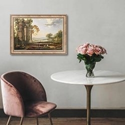 «Landscape with setting sun» в интерьере в классическом стиле над креслом