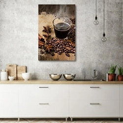 «Ароматный кофе в стеклянной чашке» в интерьере современной кухни над раковиной