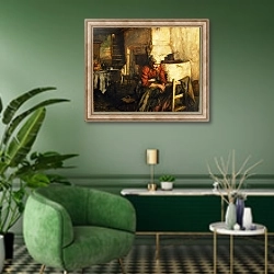 «Mending Clothes» в интерьере гостиной в зеленых тонах
