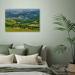 «Австрия. Панорама» в интерьере современной спальни в зеленых тонах