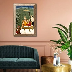 «Seventh Incarnation of Vishnu as Rama-Chandra: Rama and Sita Reunited» в интерьере классической гостиной над диваном