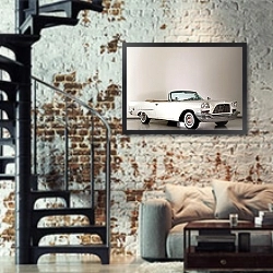 «Chrysler 300 Letter Series» в интерьере двухярусной гостиной в стиле лофт с кирпичной стеной