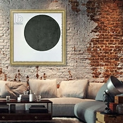 «Black Circle, c.1923 1» в интерьере гостиной в стиле лофт с кирпичной стеной