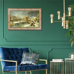 «Village in Winter» в интерьере в классическом стиле с зеленой стеной