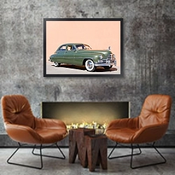 «Packard Super Deluxe Eight Touring Sedan '1949» в интерьере в стиле лофт с бетонной стеной над камином