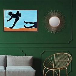 «New Thrills for Peggy, 1998» в интерьере классической гостиной с зеленой стеной над диваном