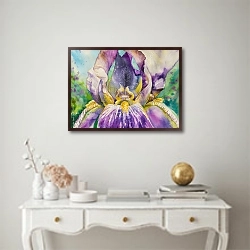 «Красивый радужный цветок ириса, акварель» в интерьере в классическом стиле над столом