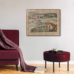 «Views of Cadiz» в интерьере гостиной в бордовых тонах