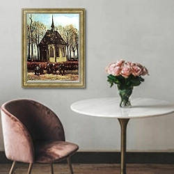 «Прихожане покидающие реформатскую церковь в Нюэнене» в интерьере в классическом стиле над креслом