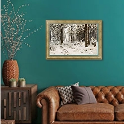 «Зима. 1890» в интерьере гостиной с зеленой стеной над диваном