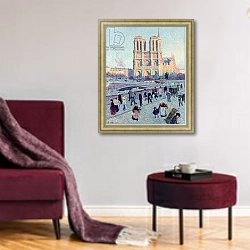 «Le Quai St. Michel and Notre Dame, 1901» в интерьере гостиной в бордовых тонах