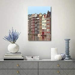 «Голландия. Амстердам. Улица Дамрак  3» в интерьере современной гостиной с голубыми деталями