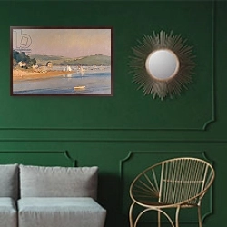 «Warm Summer evening, Cornwall, 1987» в интерьере классической гостиной с зеленой стеной над диваном