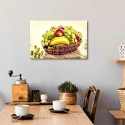 «Корзина с фруктами 1» в интерьере кухни над обеденным столом с кофемолкой