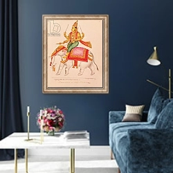 «Indra, God of Storms, riding on an elephant, 1820-25» в интерьере в классическом стиле в синих тонах