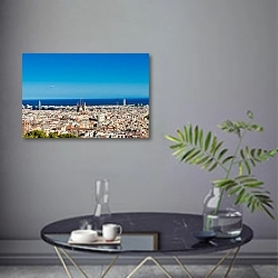 «Испания. Панорама Барселоны» в интерьере современной гостиной в серых тонах