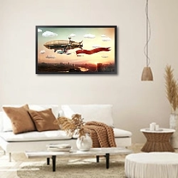 «Дирижабль над городом» в интерьере светлой гостиной в стиле ретро