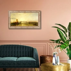 «Brighton from the Sea, c.1829» в интерьере классической гостиной над диваном
