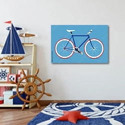 «Синий велосипед на голубом фоне» в интерьере детской комнаты для мальчика в морской тематике