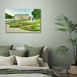 «Сад Дворца Браницких, Польша» в интерьере современной спальни в зеленых тонах