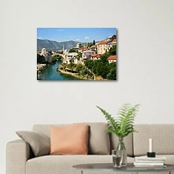 «Босния и Герцеговина. Мостар 2» в интерьере современной светлой гостиной над диваном