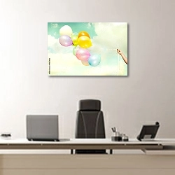 «Рука, держащая воздушные шары, на фоне неба» в интерьере кабинета директора над офисным креслом