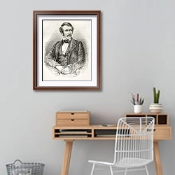 «David Livingston old engraved portrait. Created by Fath, Pannemaker and Ligny, published on Le Tour » в интерьере кабинета с деревянным столом