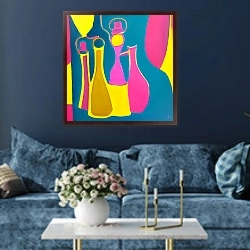 «кувшины и бутылки» в интерьере современной гостиной в синем цвете