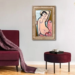 «Nackte liegende Frau» в интерьере гостиной в бордовых тонах